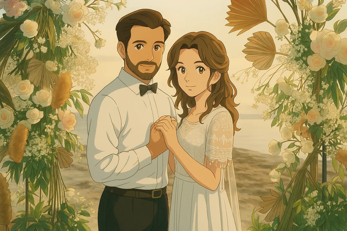 Wedding couple in Ghibli style