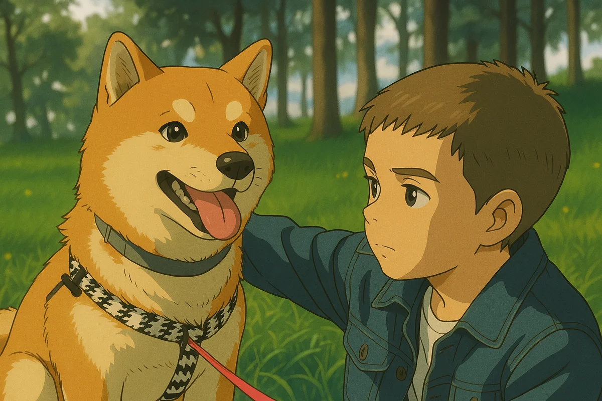 Boy with dog in Ghibli style