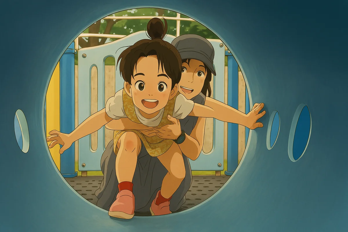 Children playing in Ghibli style